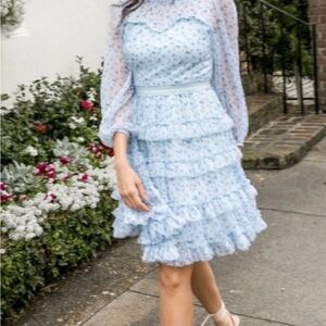 Floral Blue Ruffle Dress